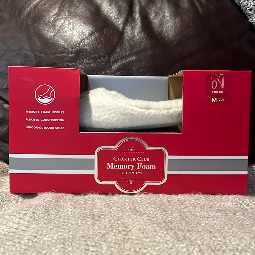 Charter Club Women's Slippers, White, Medium 7-8